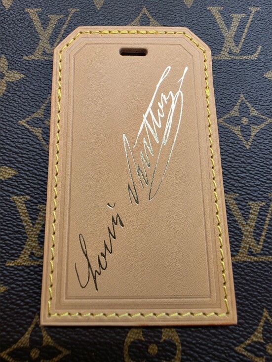 Louis Vuitton Handbags - Louis Vuitton Tan Leather Signature Luggage Tag Name Tag with Yellow Stitching